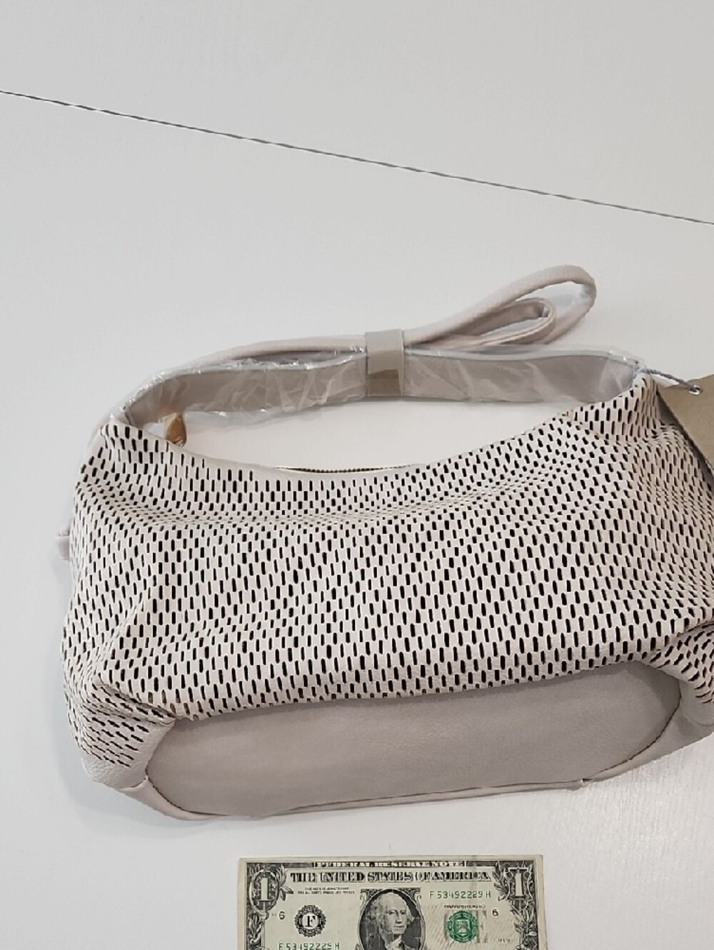 Perforated Light Cream Crossbody Bag with Top Zip - Picture 2 of 6